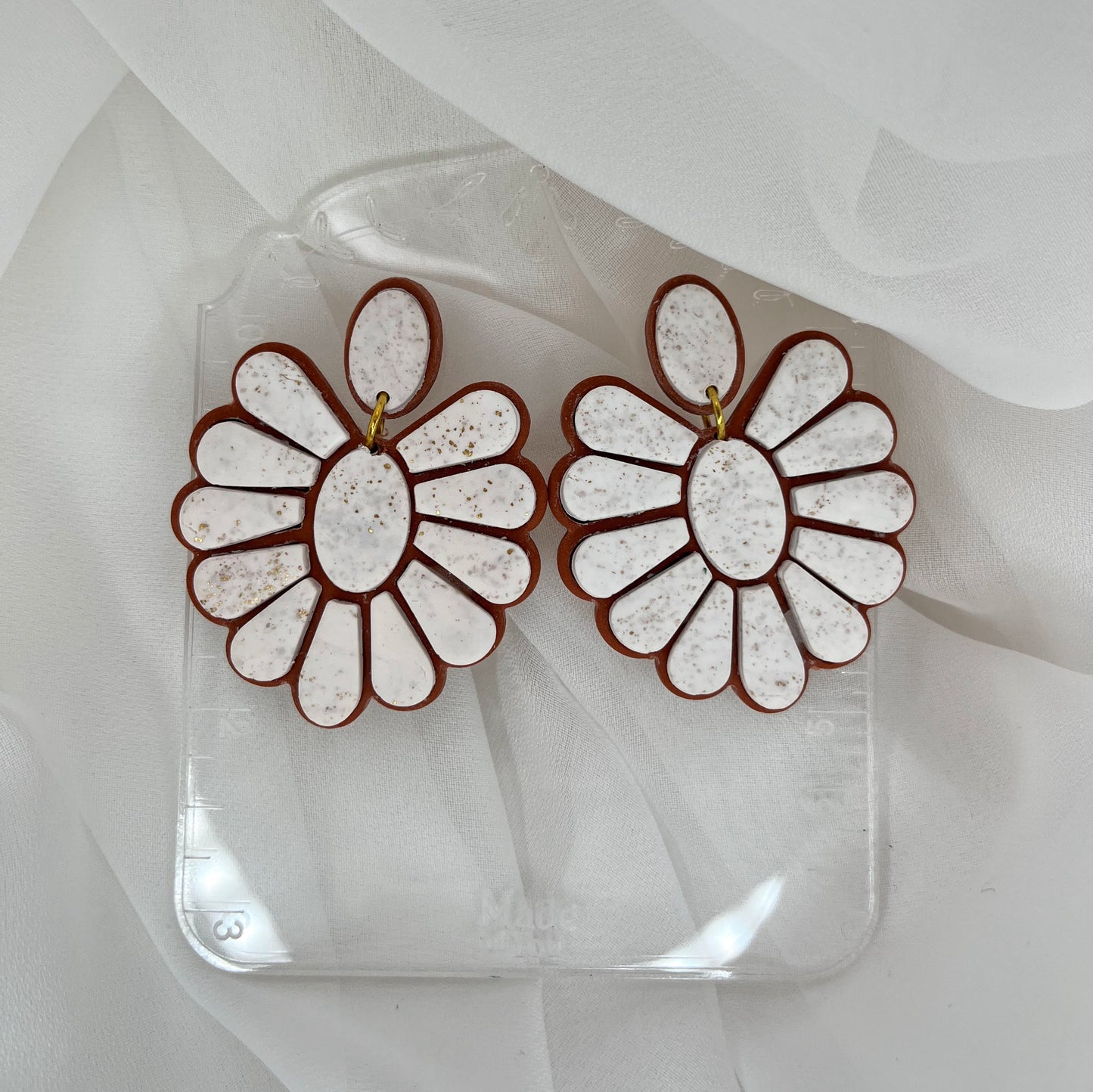 Terra Cotta + Speckled White Fan Earrings