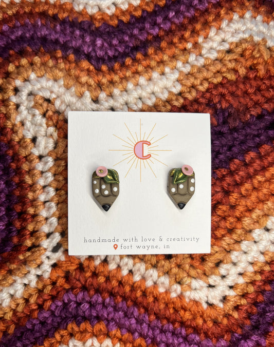 Boho Pencil Stud Earrings - Pink