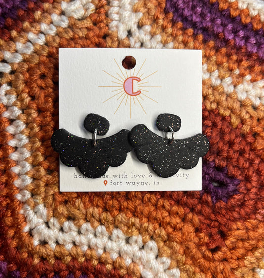 Black Glitter Fan Earrings
