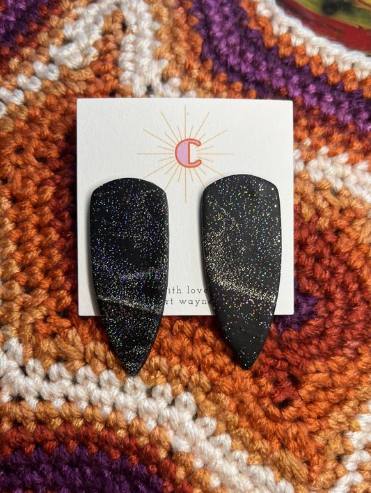 Black Glitter Dagger Earrings