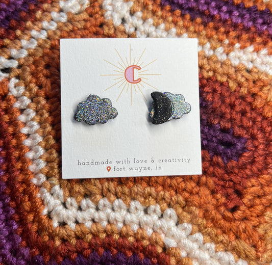 Holographic Glitter Cloud & Moon Earrings