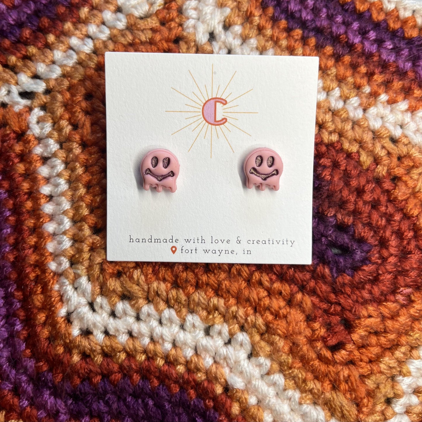 Melting Smiley Earrings - Pink